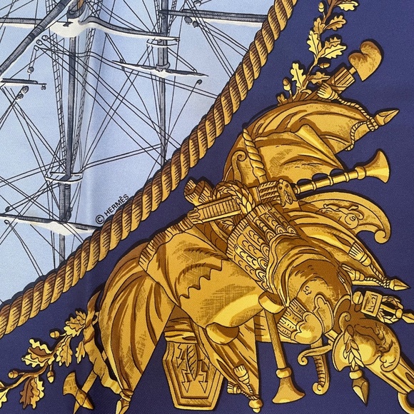 Hermes Carre 90 Silk Scarf “Marine et Cavalerie” - Picture 4 of 7